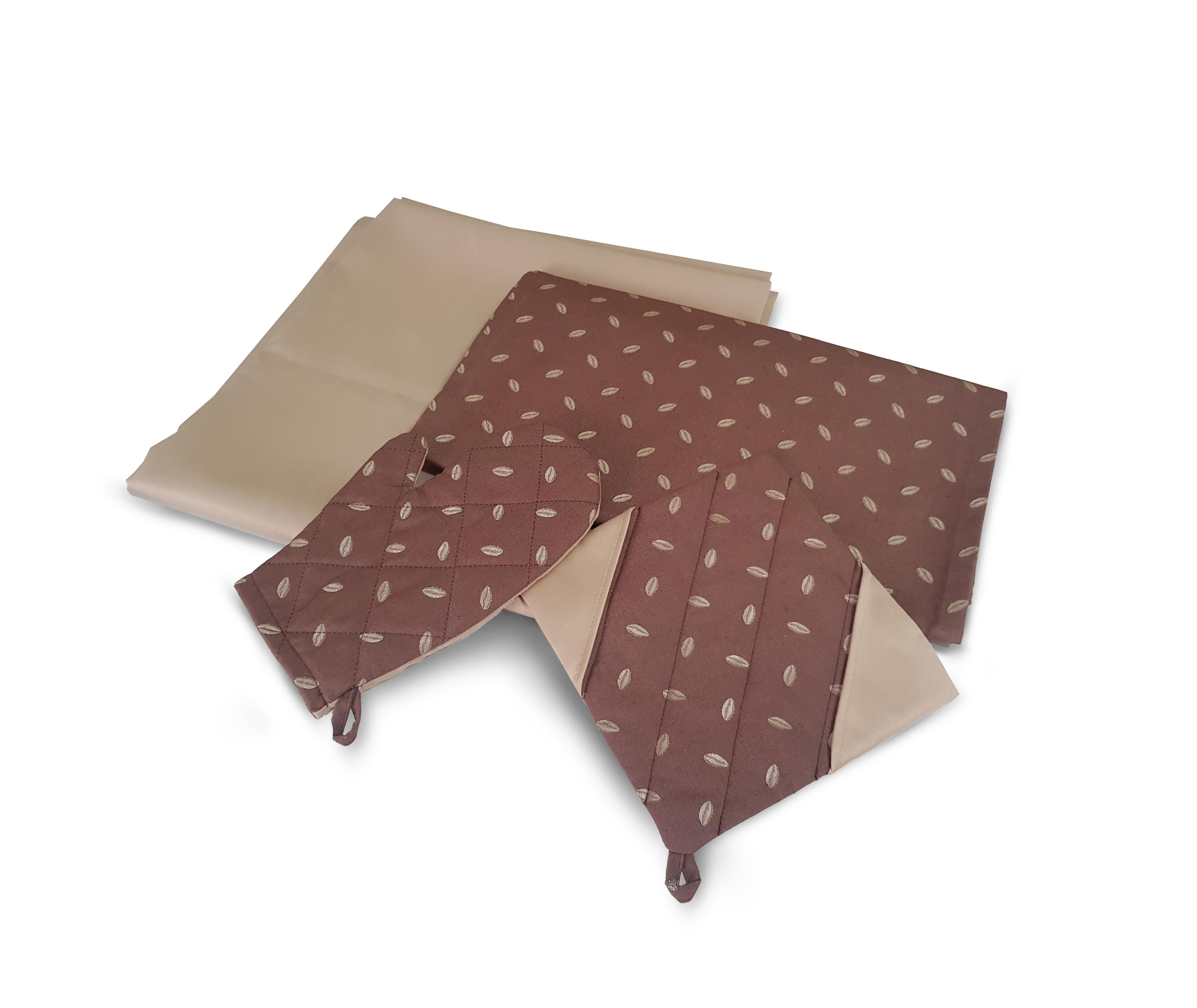 Комплект для кухни Firanka Зерна кофе cкатерть 150x150 см 1 шт. ранер 40x180 см 1 шт. рукавица и прихватка Коричневвый с бежевым (11_2с)
