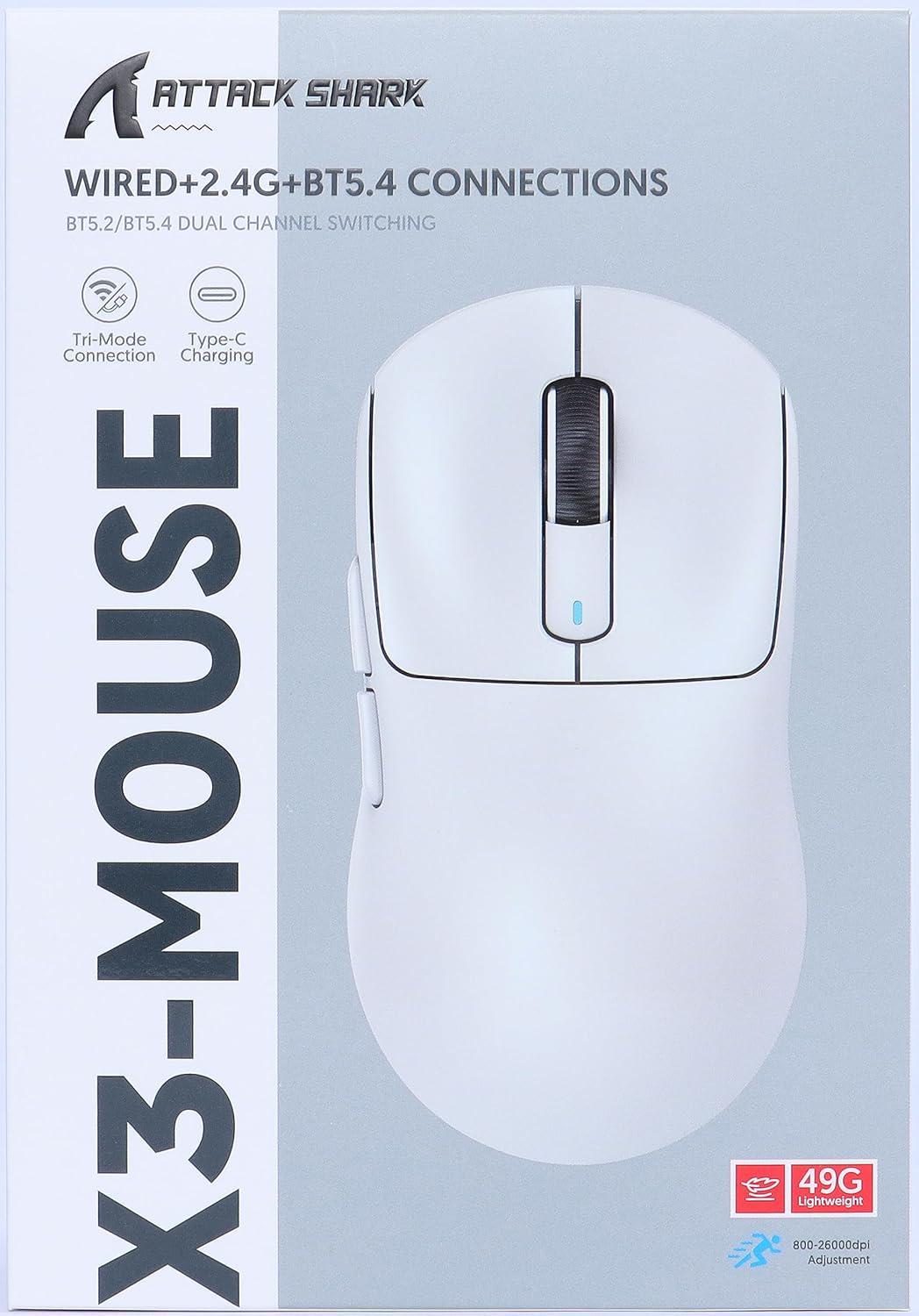 Мышка игровая беспроводная attack shark X3 эргономичная 49 г PAW3395 26K DPI программированные кнопки White - фото 5 Мышка игровая беспроводная attack shark X3 эргономичная 49 г PAW3395 26K DPI программированные кнопки White - фото 5
