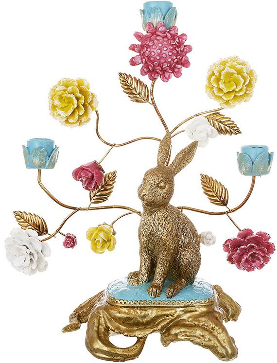 Подсвечник декоративный Заяц с цветами полистоун с цветной эмалью 30х37 см