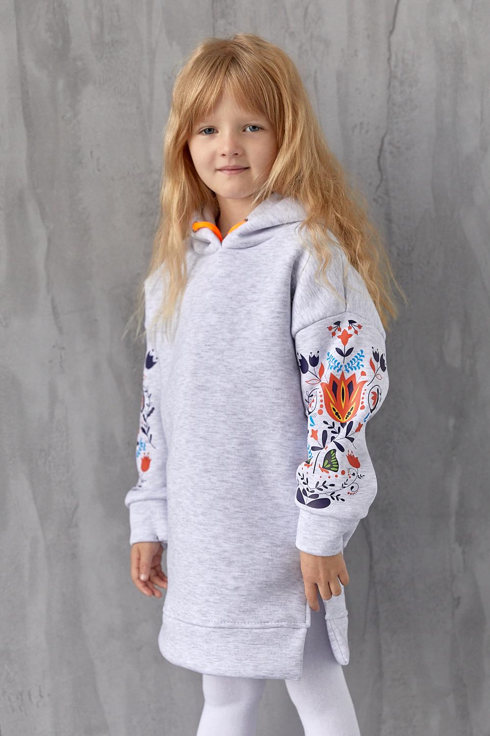 Худи для девочки удлиненное 122 Серый (127028)