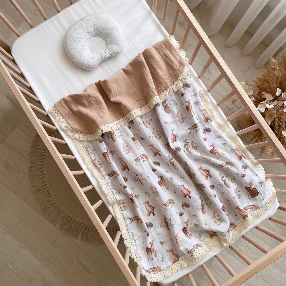 Плед детский Лесные зверьки муслиновая жатка двухсторонняя 80х100 см (973) Плед детский Лесные зверьки муслиновая жатка двухсторонняя 80х100 см (973)