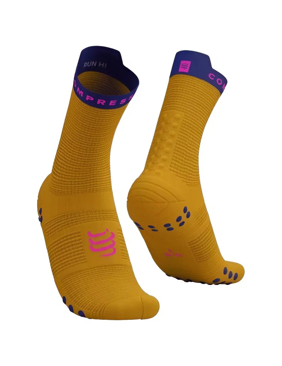 Шкарпетки спортивні компресійні Compressport Pro Racing Socks v4.0 Run High T4 Saffron/Dazz Blue