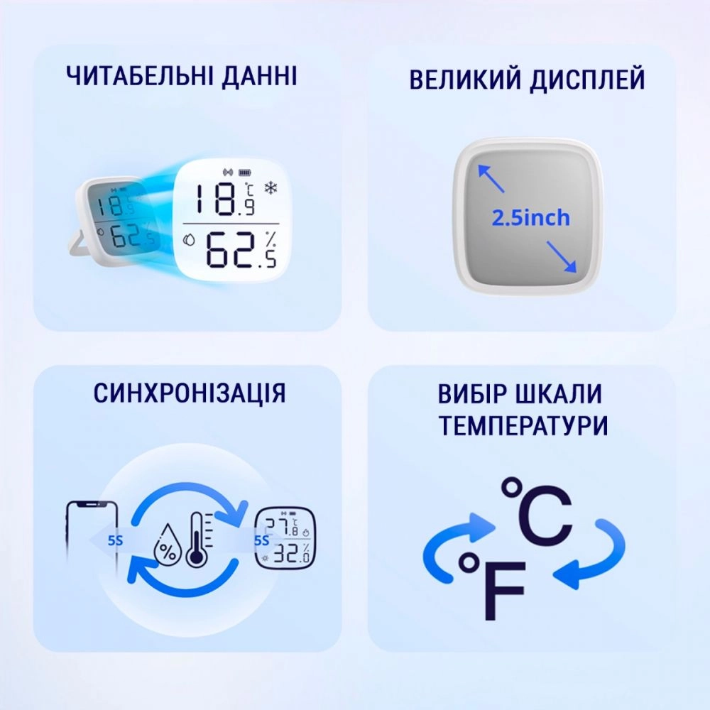 Датчик температури та вологості з дисплеєм Zigbee Sonoff SNZB-02D (WH00588) - фото 3 Датчик температури та вологості з дисплеєм Zigbee Sonoff SNZB-02D (WH00588) - фото 3