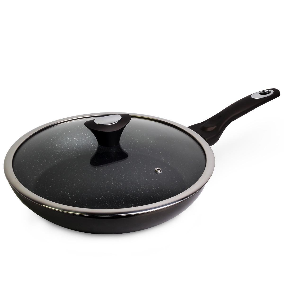 Сковорода Kamille Vizo с антипригарным покрытием Black marble из алюминия с крышкой 30 см