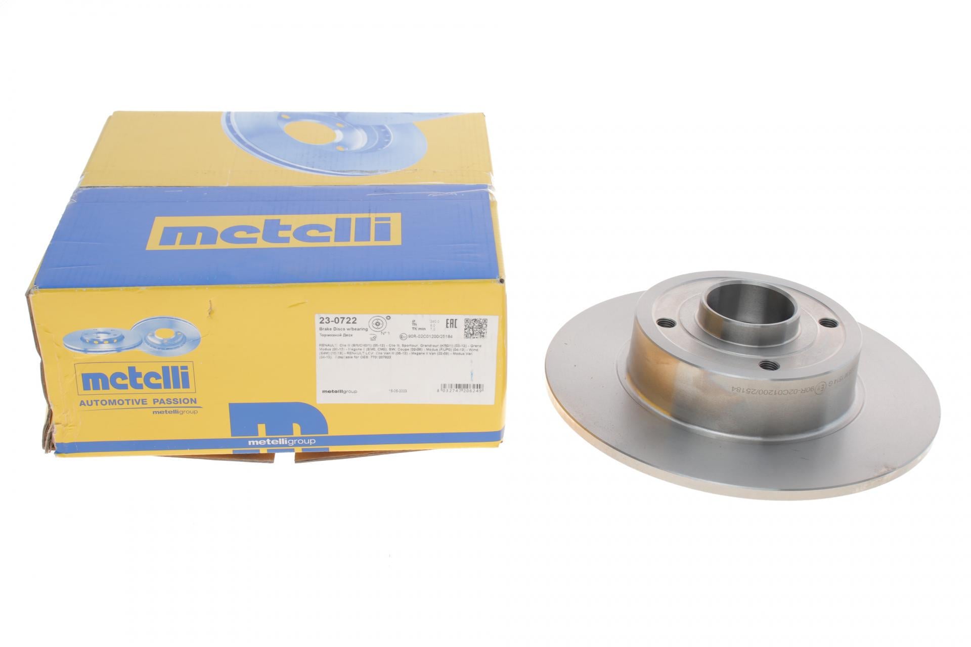 Диск тормозной задний METELLI Renault Clio 05-/Megane 02- +ABS с подшипником +ESP полный 240х8 мм (23-0722 METELLI)