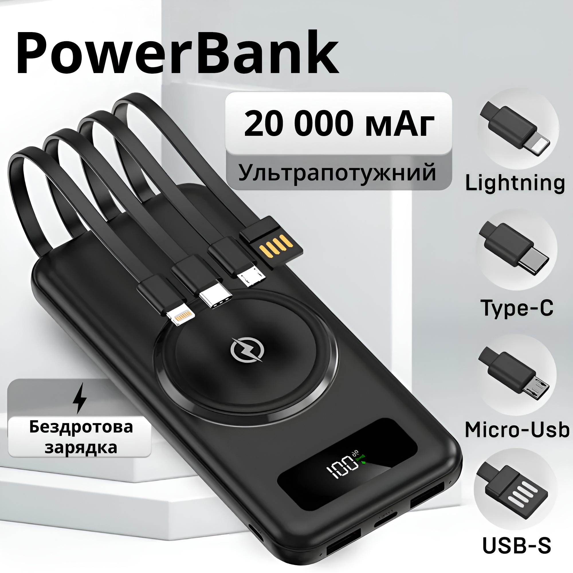 Портативный аккумулятор 10000 mAh Power Bank на 2 USB выхода и с беспроводной зарядкой Черный - фото 2