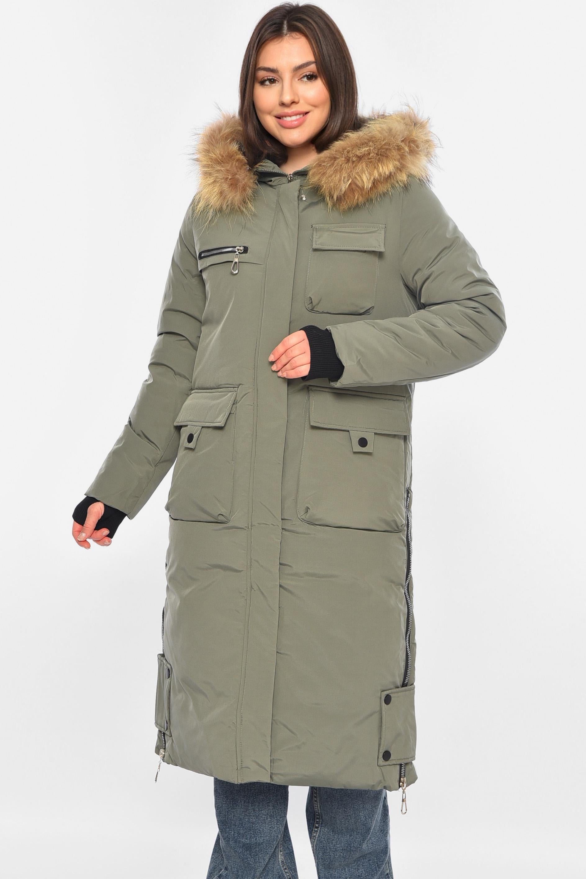 Куртка женская удлиненная зима 2XL Зеленый (196302)