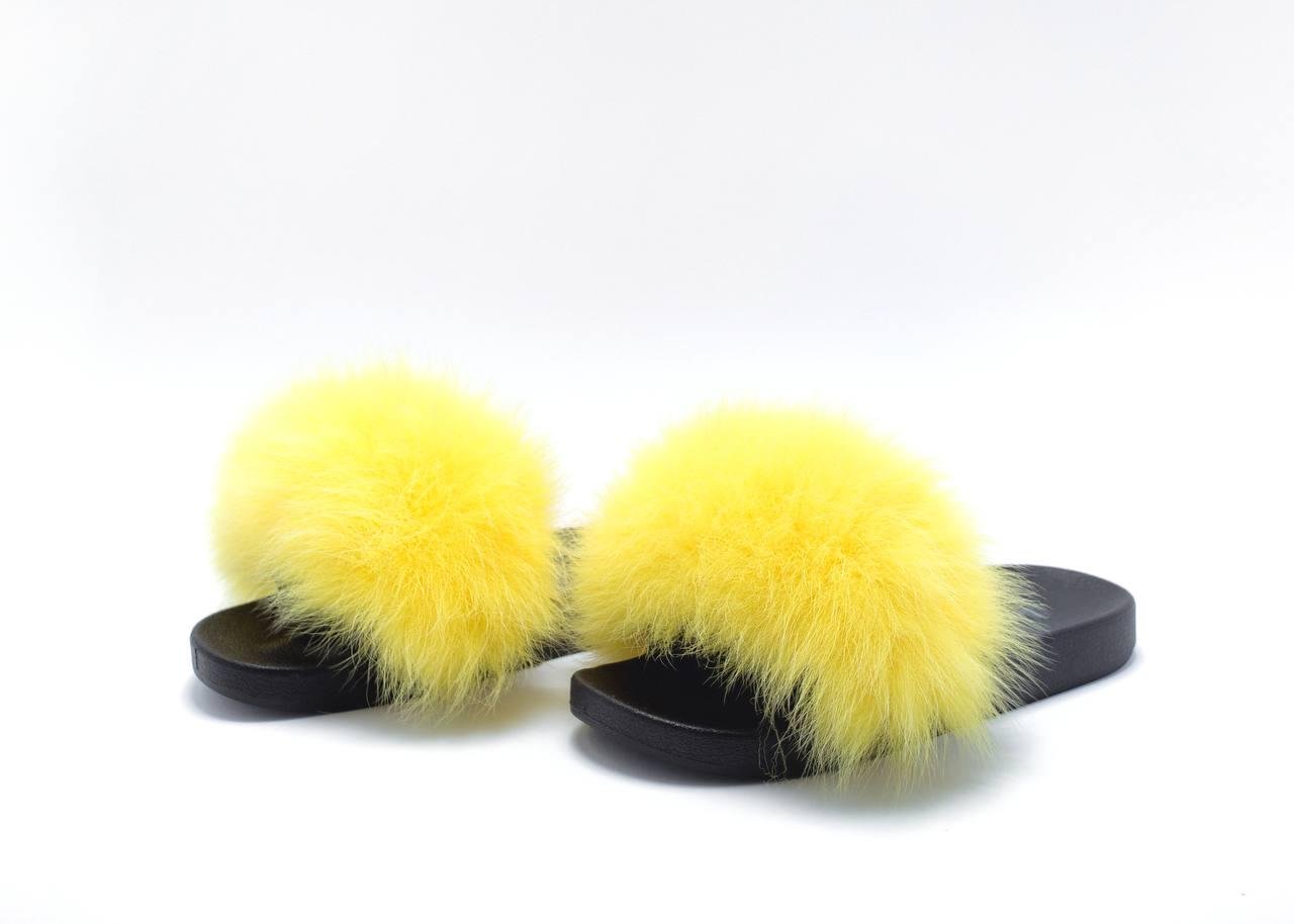 Тапочки Алвані з натуральним хутром песця р. 39 Жовтий