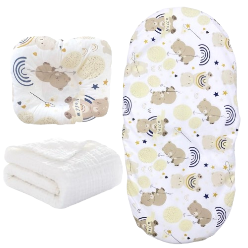 Набор в коляску RoyalBaby №19 Мишка с радугой с муслиновым пледом 3в1 (143039)