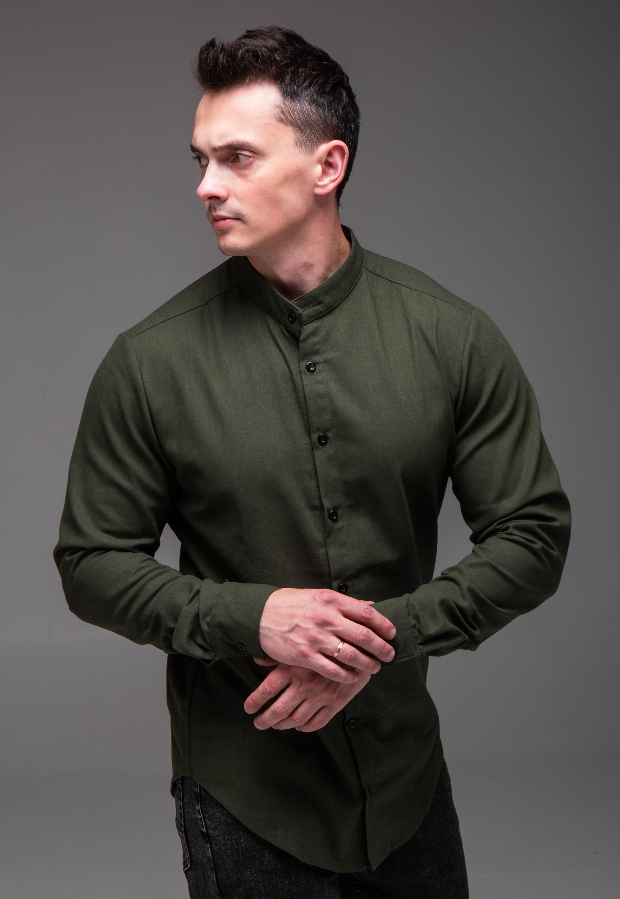 Рубашка мужская льняная с длинным рукавом L Хаки (24771/6/3)