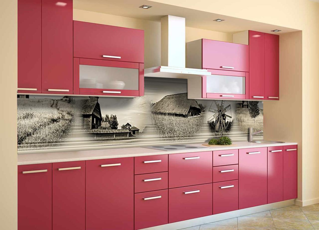 Кухонный фартук Старое село из самоклеющейся виниловой пленки 65х250 см Серый