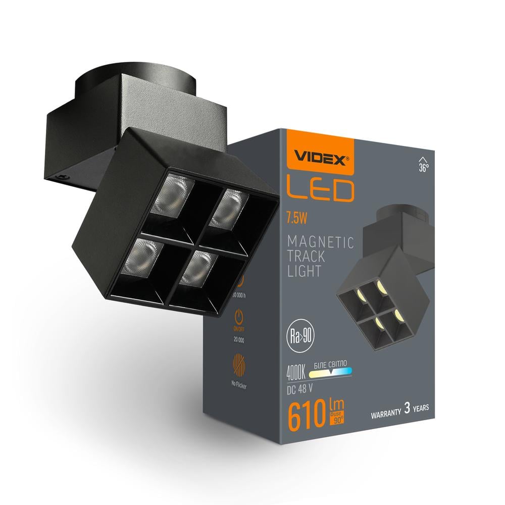 Светильник магнитный трековый Videx LE24B 7.5W 4000K 48V Black (11481)