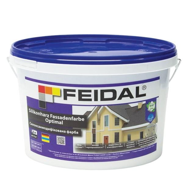 Краска фасадная силикономодифицированная Feidal Silikonharz Fassadenfarbe Optimal матовая база А 5 л Белый (1815817996) - фото 1 Краска фасадная силикономодифицированная Feidal Silikonharz Fassadenfarbe Optimal матовая база А 5 л Белый (1815817996) - фото 1
