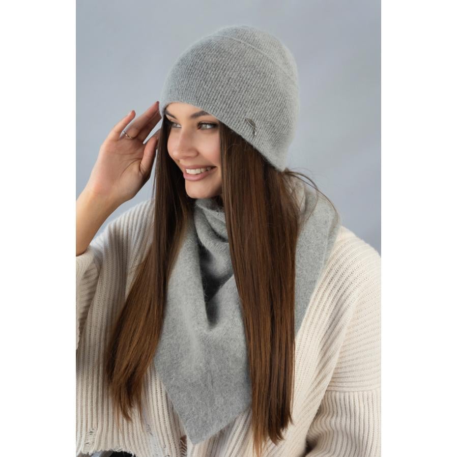 Комплект жіночий Braxton 5167-5 одинарний шапка з відворотом і вовняна косинка Сірий Комплект жіночий Braxton 5167-5 одинарний шапка з відворотом і вовняна косинка Сірий