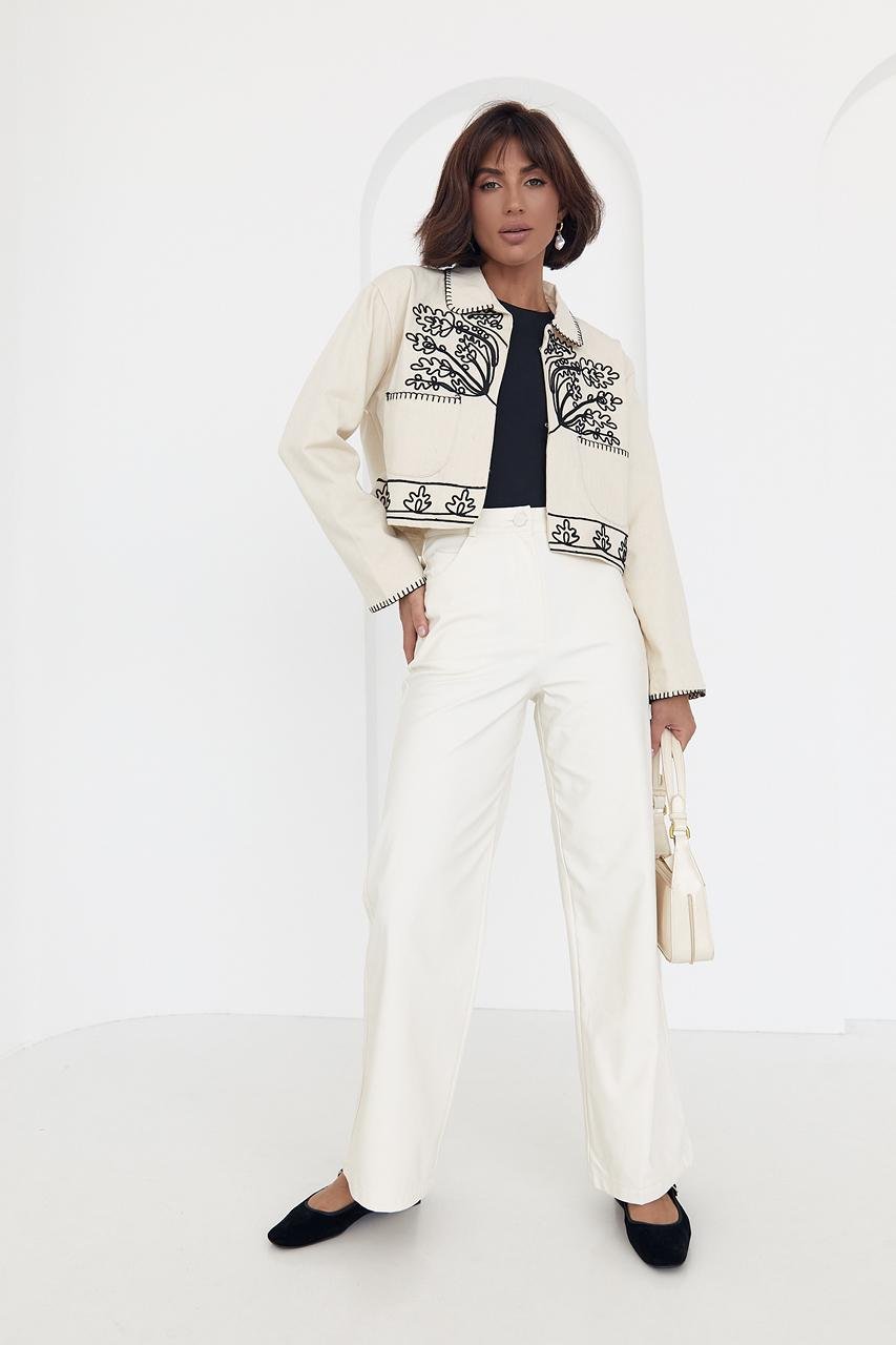 Жакет укороченный с вышивкой L Бежевый (12313284) - фото 6 Жакет укороченный с вышивкой L Бежевый (12313284) - фото 6