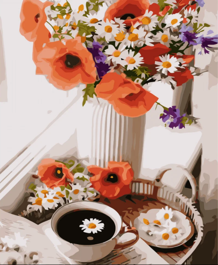 Картина по номерам Strateg Полевые цветы с чаем 40x50 см (VA-3745)