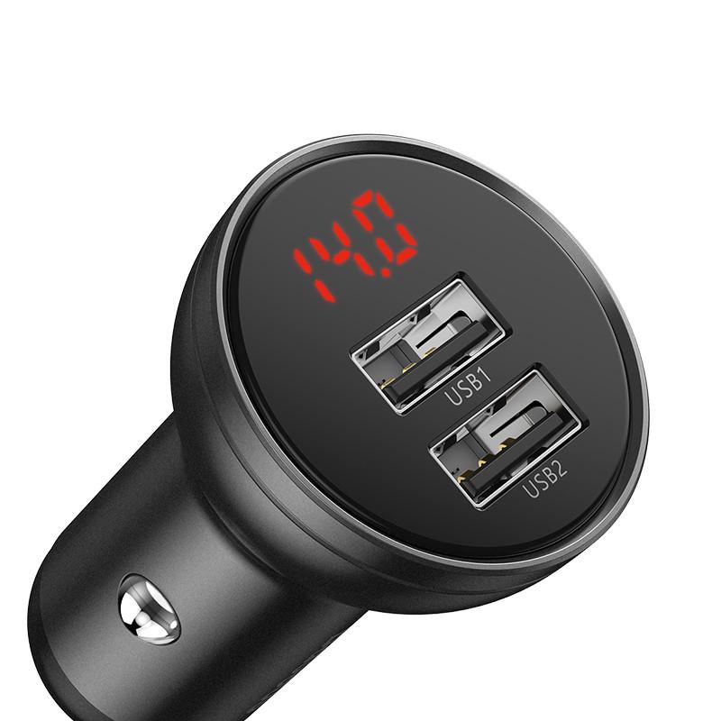 Автомобільний зарядний пристрій BASEUS Digital Display 2USB Lightning/Micro USB/Type-C cable 4,8 - фото 3