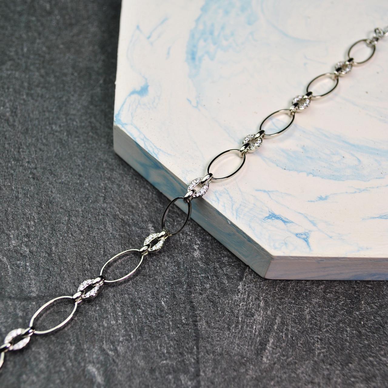 Браслет овали з фіанітами медична сталь родій (x153-1) - фото 4