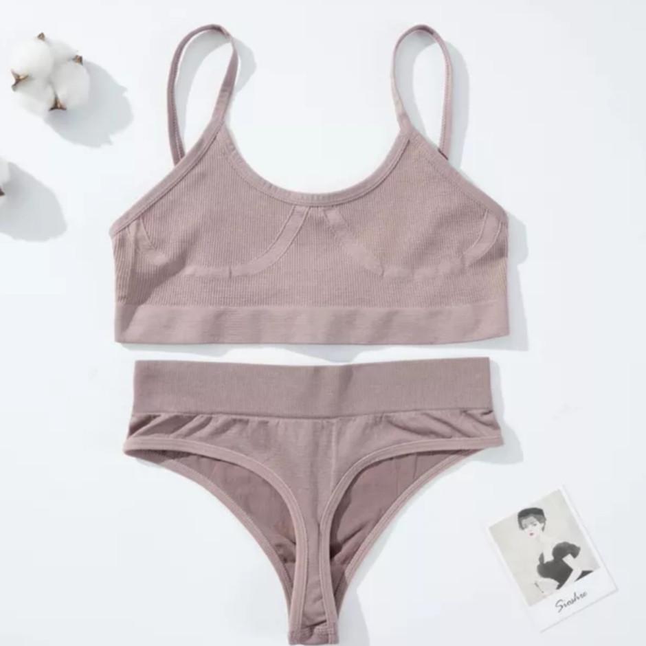 Комплект нижньої білизни в рубчик M/L Темно-пудровий (1710861742) - фото 2