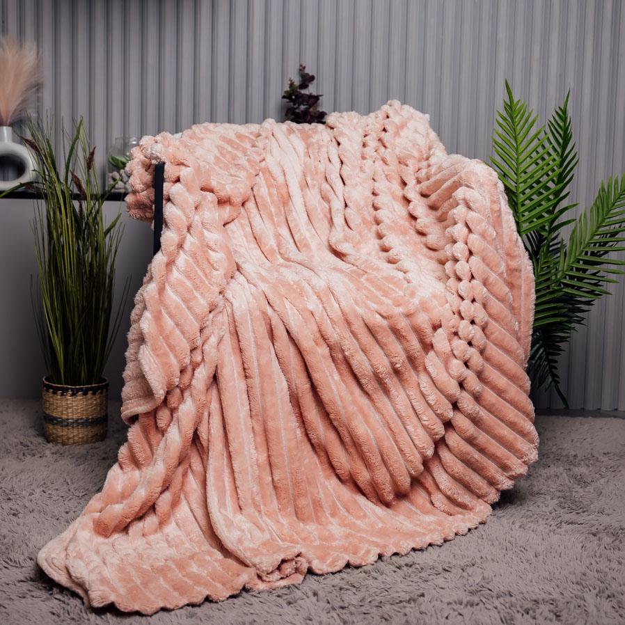 Плед Полоска новый евро Персиковый (10512)