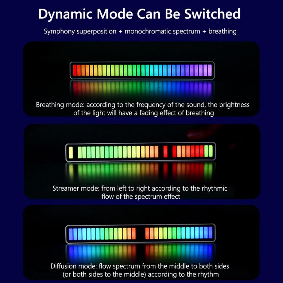 Светодиодный светильник USB RGB с микрофоном 32 светодиода 5 V 18 см (VA-Music Levels White) - фото 10