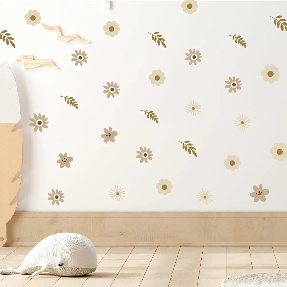 Наклейка виниловая Цветочки и листочки декоративные интерьерные в комнату для девочек 30х60 см