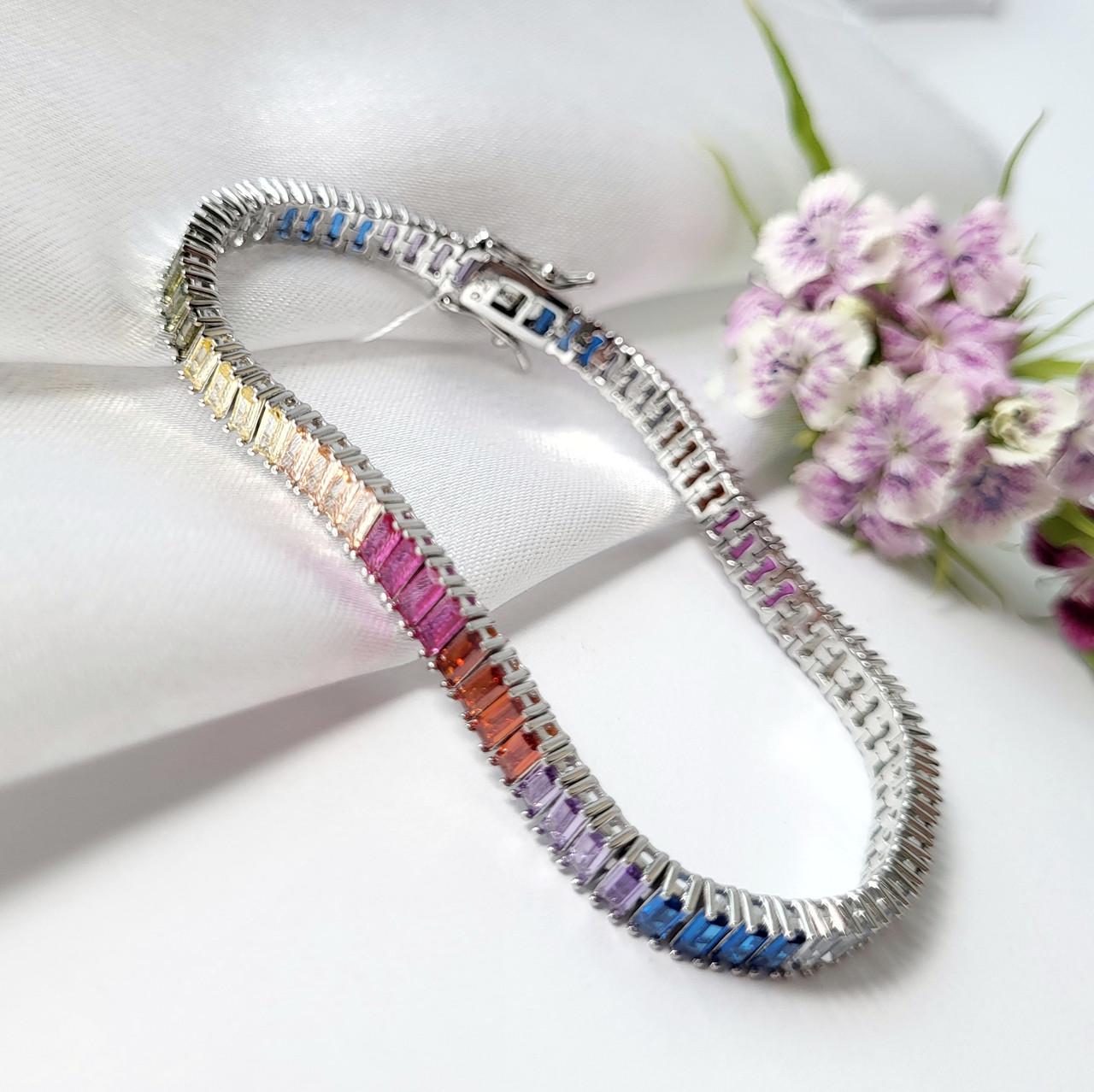 Браслет Дорожка в разноцветных камнях 18 см 925 пробы 13,32 г (6303р)