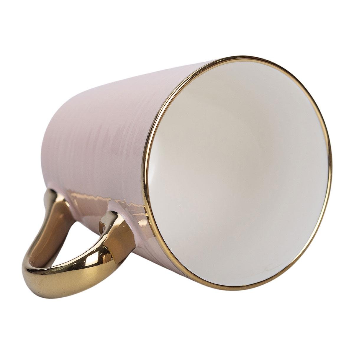 Кружка керамическая с золотым ободком и позолоченной ручкой 320 мл Кремовый (5712)