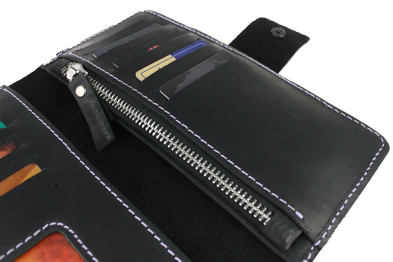 Кошелек FREESKIN кожаный прошит фиолетовой нитью 19х9,5х1 см Черный - фото 5 Кошелек FREESKIN кожаный прошит фиолетовой нитью 19х9,5х1 см Черный - фото 5