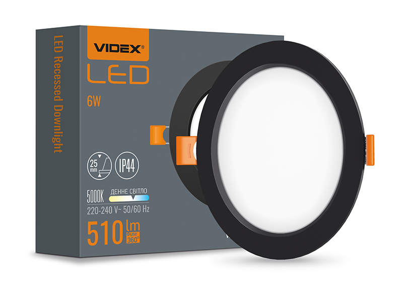 Светильник светодиодный врезной Videx VL-DLBR-065B DownLight 6W круглый 5000K Черный (7677)