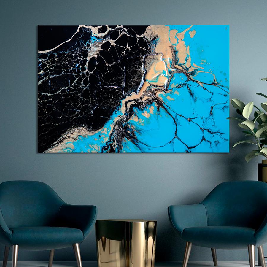Картина Абстракция Чёрное и голубое 120x80 см (A868-1)