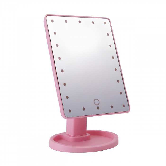 Дзеркало настільне SUNROZ WH-085 з підсвічуванням 16 LED MIRROR 21,5x17 см Рожевий (50592)