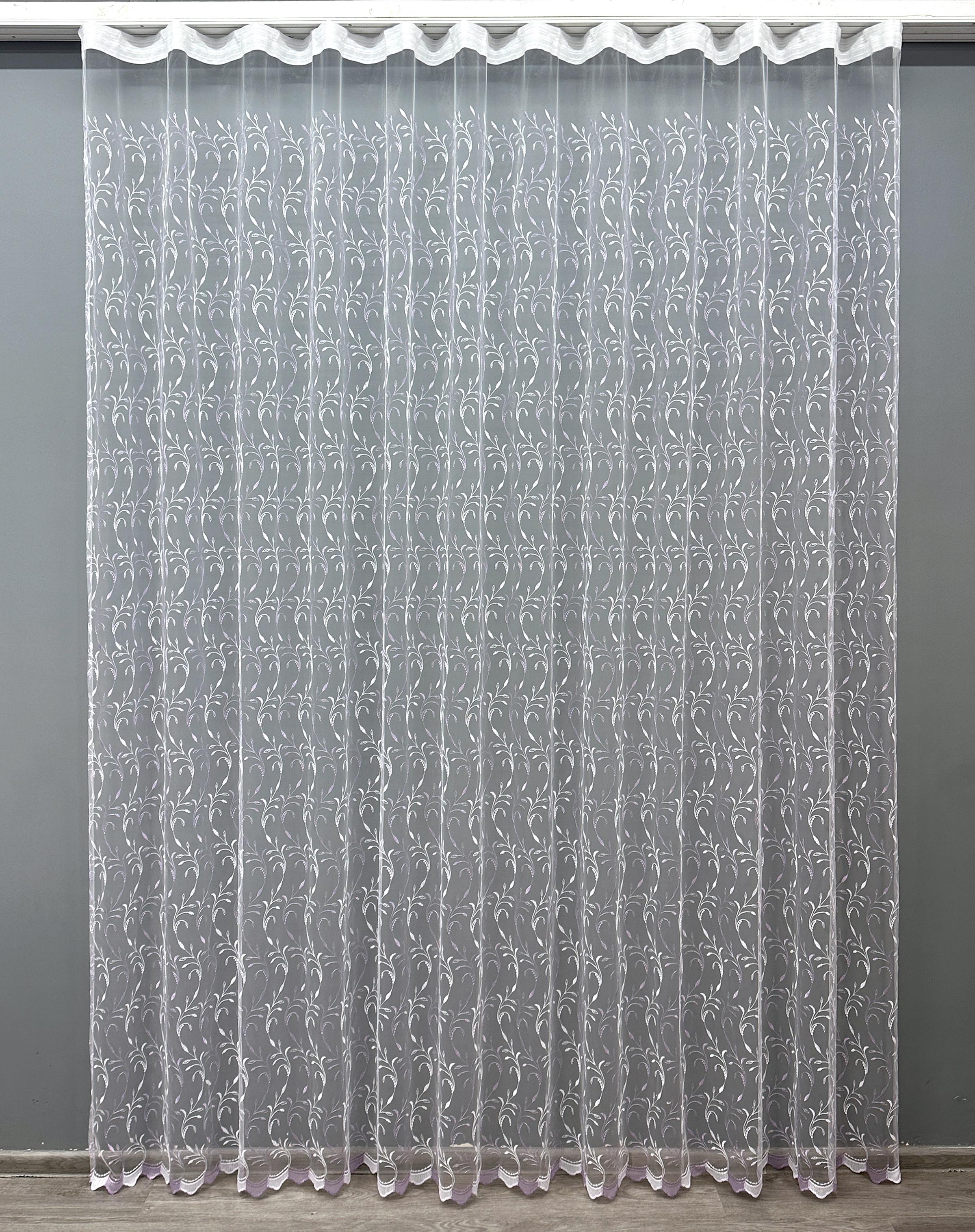 Тюль VR-Textil 1653т Фатин с вышивкой 300х270 см Белый/Сиреневый (42-0668)
