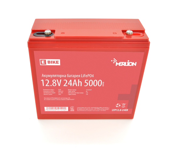 Аккумулятор LiFePO4 литий-железо-фосфатный Merlion 12,8V 24AH 181x77x167 мм 2,9 кг (10122)