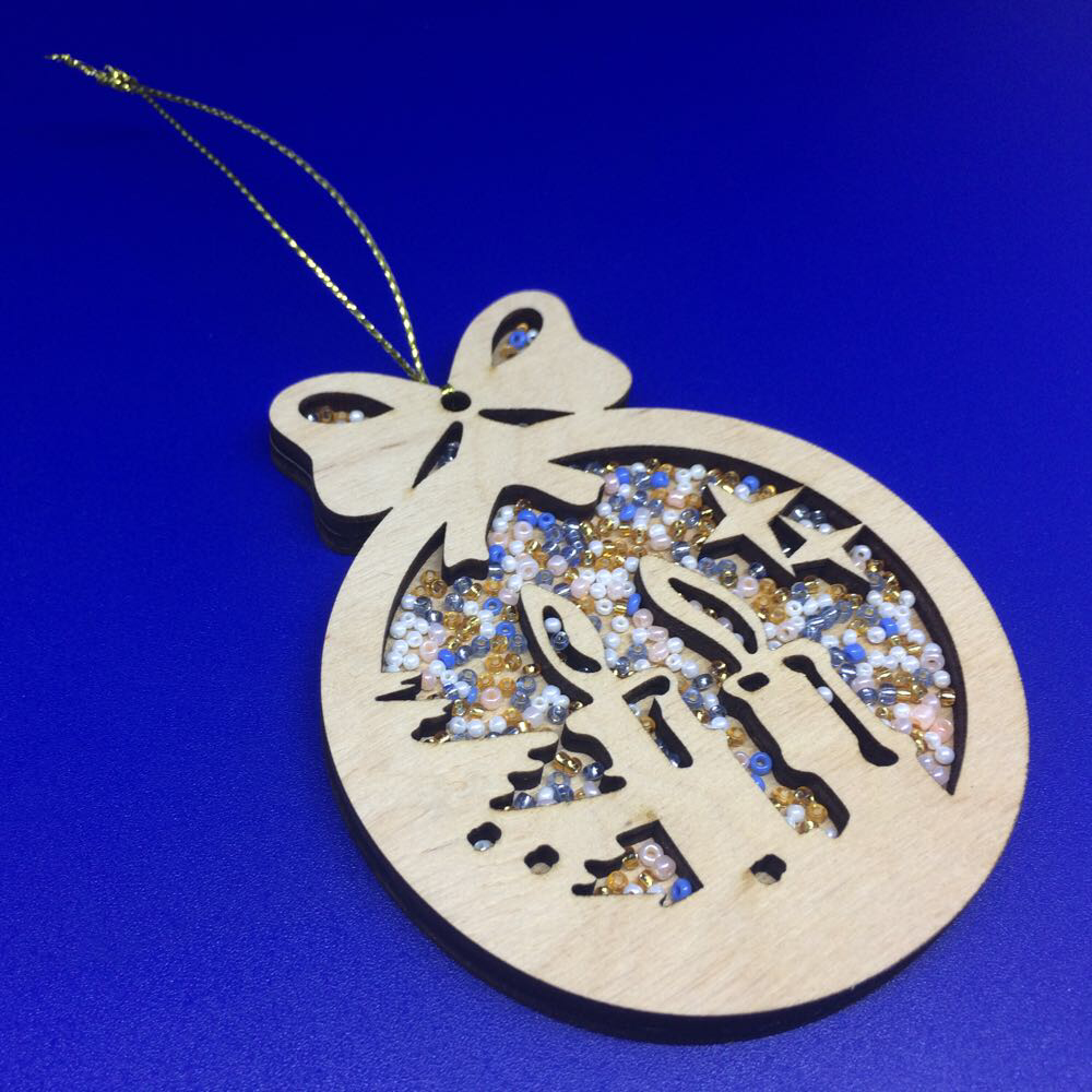 Новорічна іграшка з бісером Ялинкова куля зі свічками 100х80 мм (589181047)