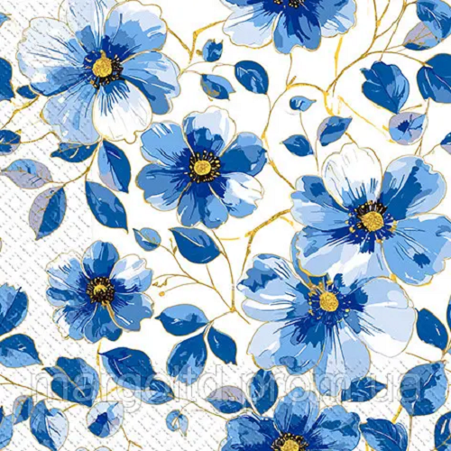 Салфетки бумажные трехслойные Марго цветы 18 шт. Синий (28449270)