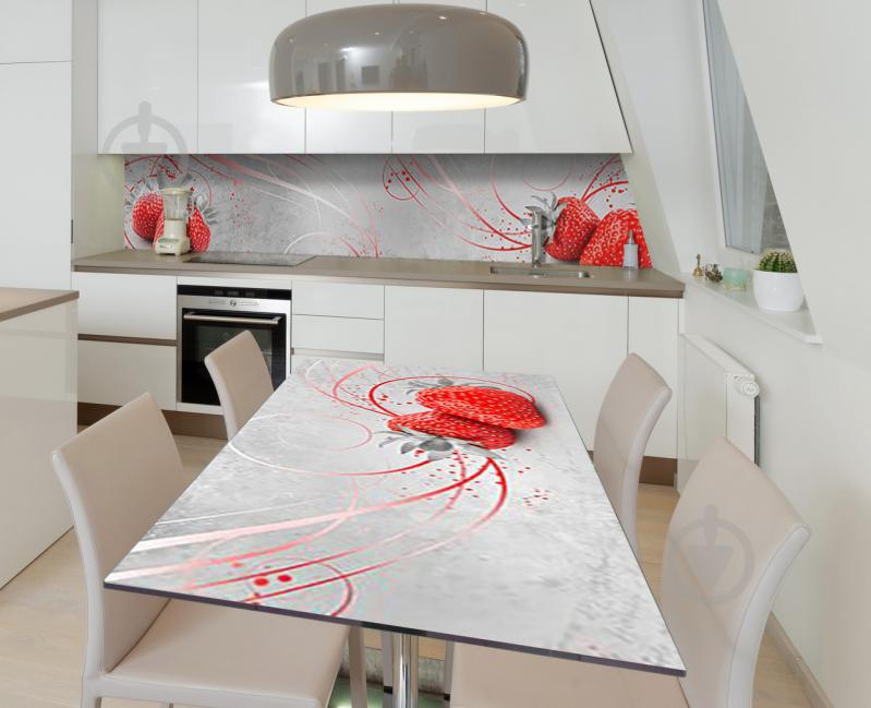 Наклейка 3Д виниловая на стол Zatarga «Клубничный вензель» 600х1200 мм для домов, квартир, столов, кофейн,