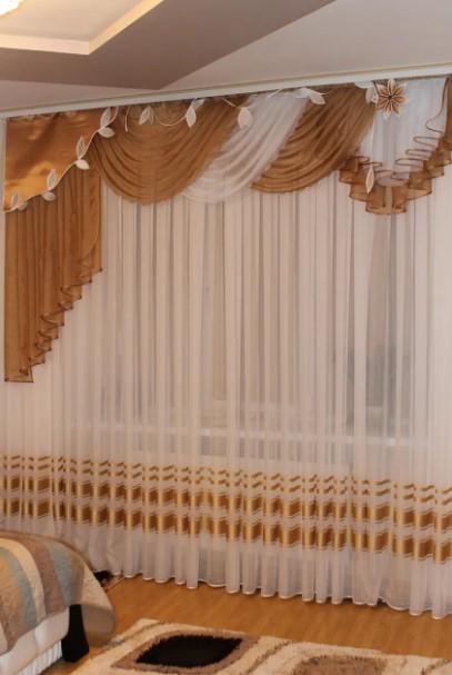 Ламбрекен на карниз в гостиную Сильва шифон 2,5 м Коричневый (25656485)