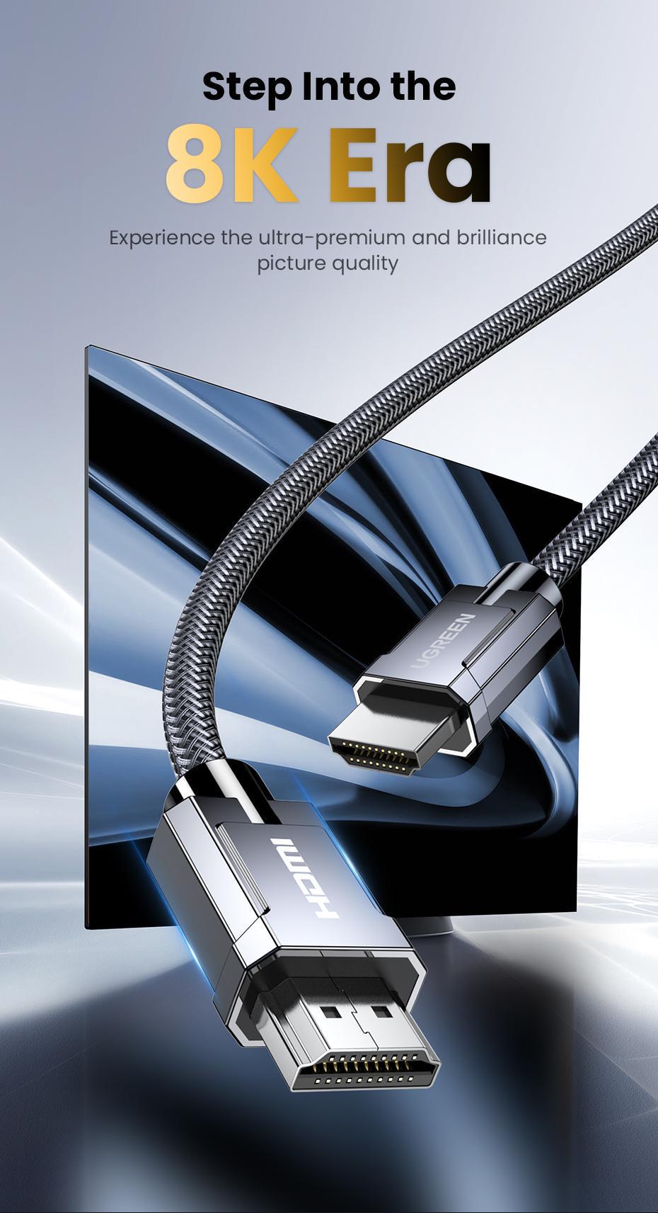 Кабель UGREEN HDMI 2.1 4K 120Hz 48 Гбіт/с 3D Dolby Atmos HDR 10+ eARC HDCP 2.3 1080p 240Hz 1,5 м Чорний (70320) - фото 2