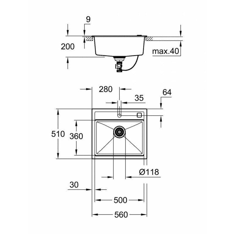 Мойка для кухни Grohe K700 31651AP0 с сифоном 560x510 мм Черный (61850) - фото 3