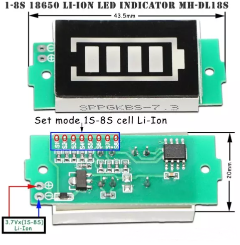 Індикатор рівня заряду батареї 1-8 S 18650 Li-ion (18236443) - фото 3