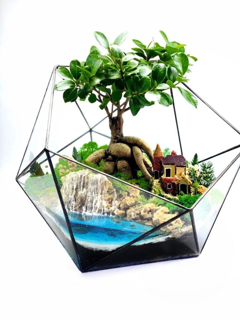 Флораріум з деревом Бонсай Будинок біля ставка 26 см Флораріум з деревом Бонсай Будинок біля ставка 26 см
