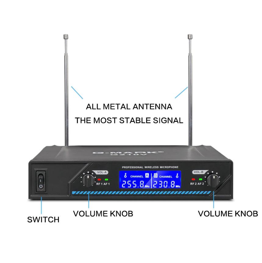 Набор микрофонов G-Mark G210V беспроводных VHF с базой для караоке 2 шт. - фото 5