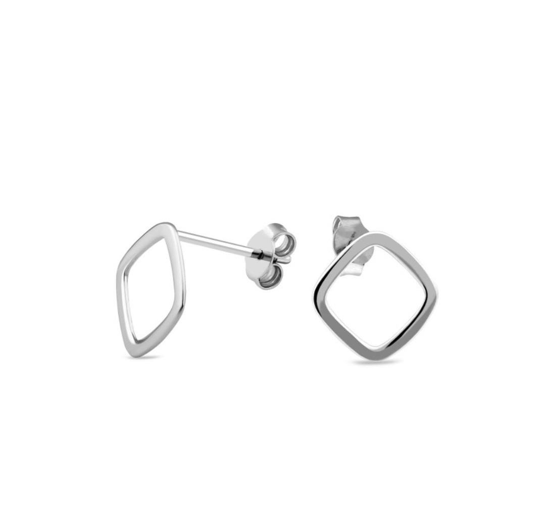 Серьги Ромб контур на фиксаторах без камней из серебра 925 пробы (1203)