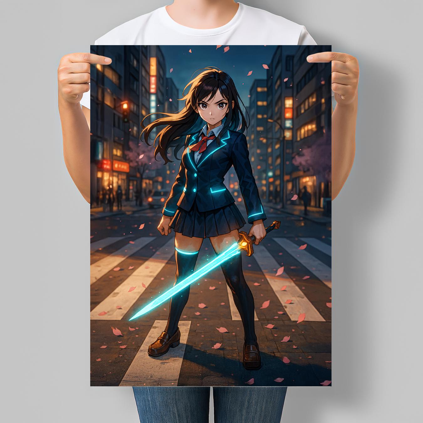 Постер в стиле аниме Девушка с неоновым мечом 42x60 см A2 без рамки (ANIME103_A2)