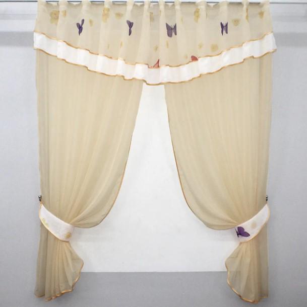 Шторки кухонные с ламбрекеном/подвязками 270х170 см Бежевый (084к)