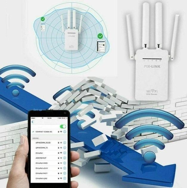 Репітер підсилювач WiFi сигналу з 4-ма вбудованими антена Pix-Link до 300 мб/с - фото 6