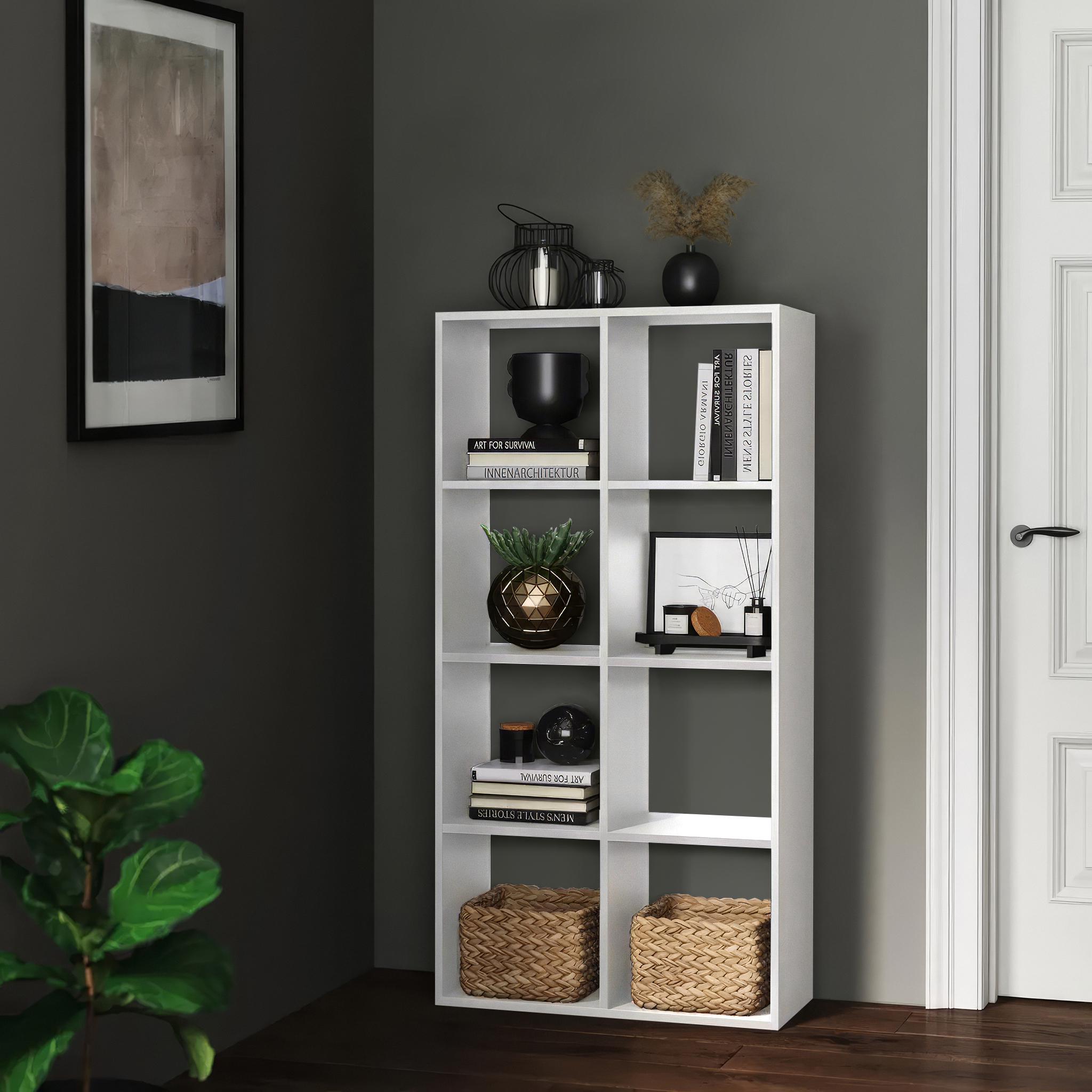 Стеллаж GT10 для книг и декора на 8 ячеек 720х280х1427 мм ДСП 16 мм Белый (20320156)