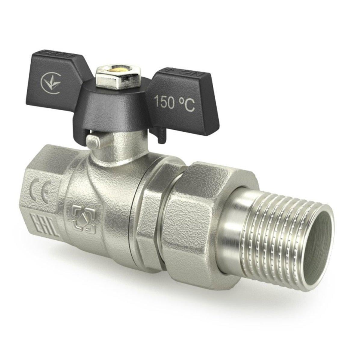 Кран шаровой с американкой Raftec PN40 ВН 3/4" бабочка Black (SW-21648)