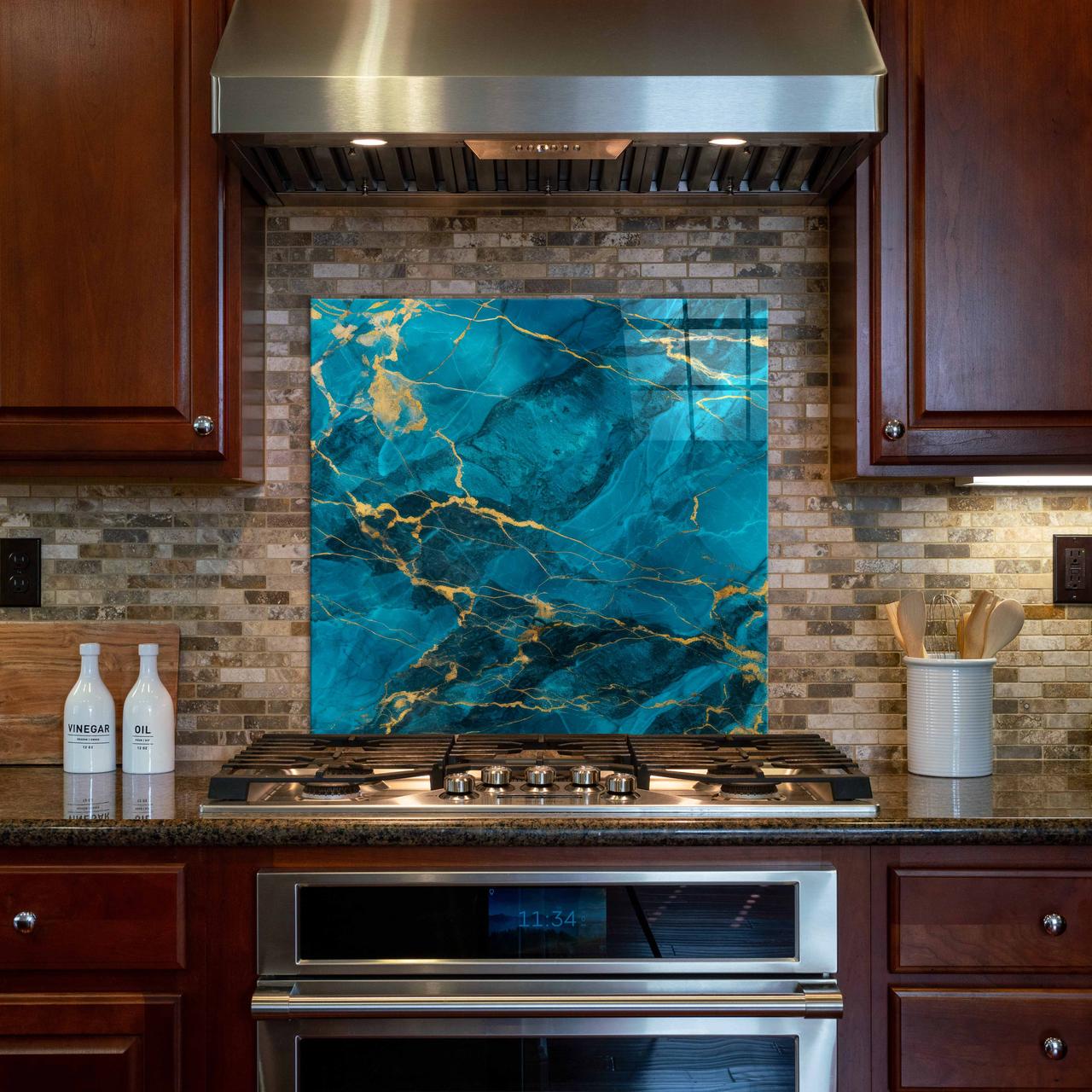 Стеклянная панель для кухни NovellaPrint Золото в синеве 50х50 см (1045.4)